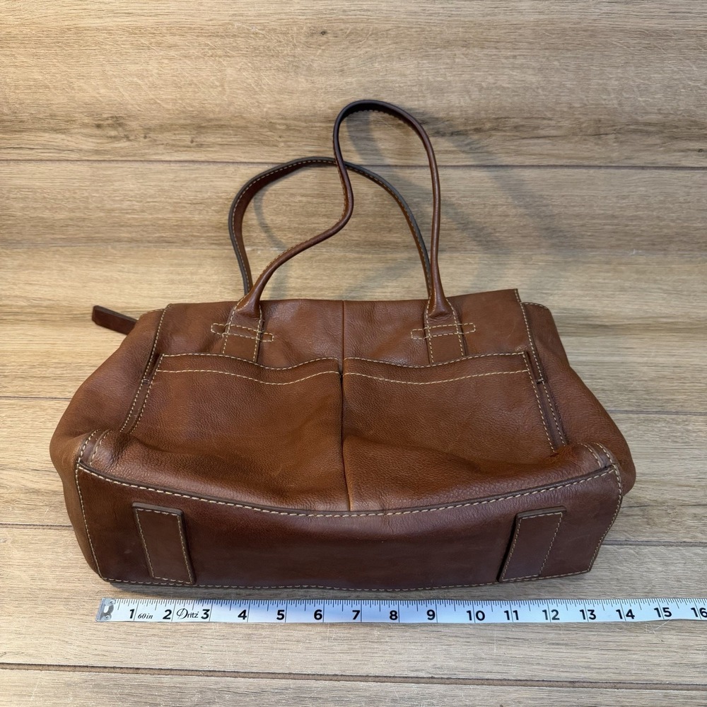 Frye Brown Leather Tote Handbag Western Boho Classic Vintage Distressed Pockets - Picture 13 of 15